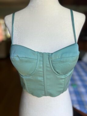 Stella Dallas Sage Green Satin Corset Crop Top Bustier Bralette M Minimalist